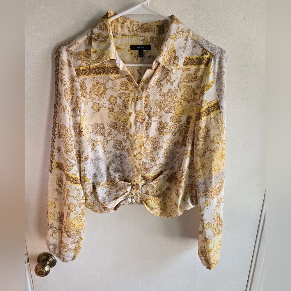 Drew Chic Women's Floral Button-Up Blouse - Yellow and Cream